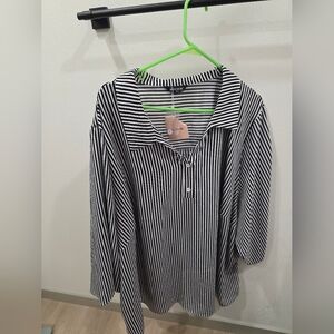 BloomChic Monochrome Striped Button Cuff Shirt NWT